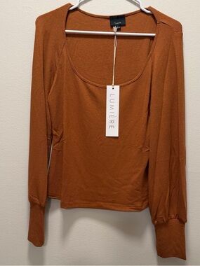 NWT Lumiere Brown/Orange Long Sleeve Scoop Neck Blouse. Size L